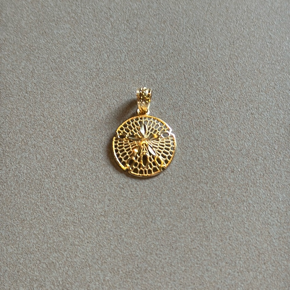 14k Gold Sand Dollar Pendant Charm - Picture 1 of 9
